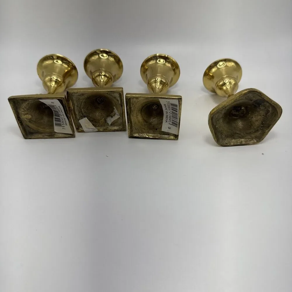 Vintage Mid-Century Gold Brass & Crackle Glass Votive Candle Holder Set of 4